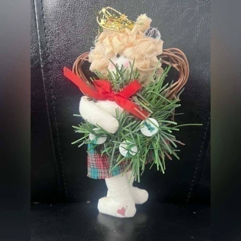 Handcrafted Christmas Tree Ornaments Set Angel Cat Snowman & Stocking